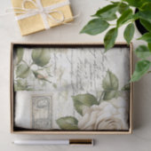 Papier Mousseline Pretty Ivory Roses with Simulated Text and Stamps (Cadeau)