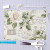 Papier Mousseline Pretty Ivory Roses with Simulated Text and Stamps (Artisanat)