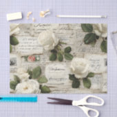 Papier Mousseline Pretty Ivory Roses with Simulated Text and Stamps (Artisanat)