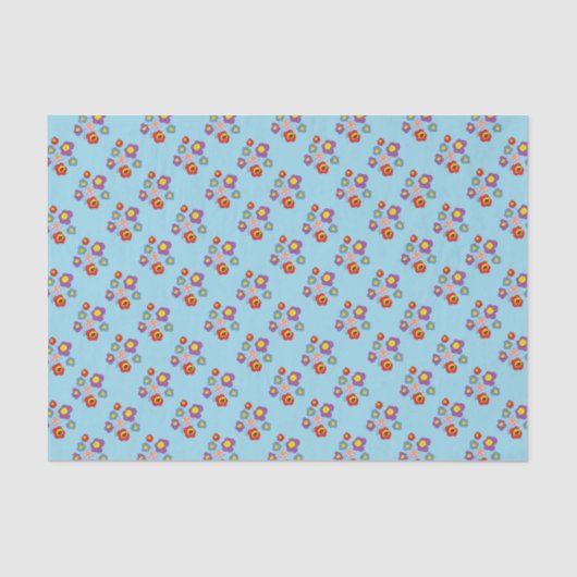 Papier Mousseline Pretty Ladybugs and Flower Pattern Blue (Recto)