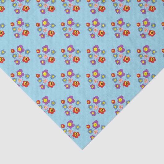 Papier Mousseline Pretty Ladybugs and Flower Pattern Blue (Détail)