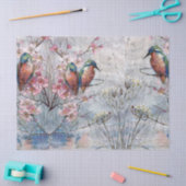 Papier Mousseline Pretty Painted Kingfish and Flowers (Artisanat)