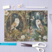 Papier Mousseline Pretty Pair of Barn Owls in the Forest Moonlight (Artisanat)