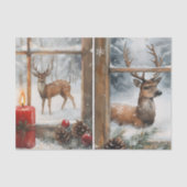Papier Mousseline Pretty Pair of Deer in Window Panes in Winter (Recto)