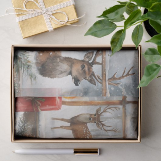 Papier Mousseline Pretty Pair of Deer in Window Panes in Winter (Cadeau)