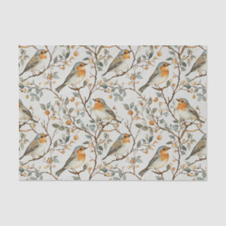 Papier Mousseline Pretty Pattern of Birds on Autumn Colored Branches