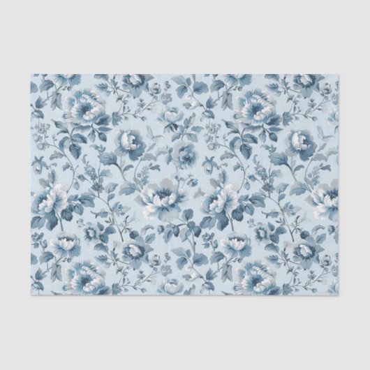 Papier Mousseline Pretty Pattern of Flowers in Shades of Blue (Recto)