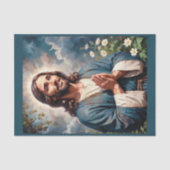 Papier Mousseline Prière Jésus Christ avec jardin fleuri (Recto)