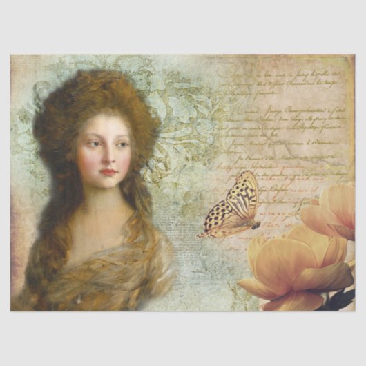 Papier Mousseline Princesse Elizabeth avec Fleurs et Papillon (Recto)