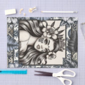 Papier Mousseline Princesse polynésienne Bleu Floral Tribal (Artisanat)