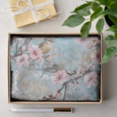 Papier Mousseline Printemps fleuri avec 2 petits oiseaux (Cadeau)