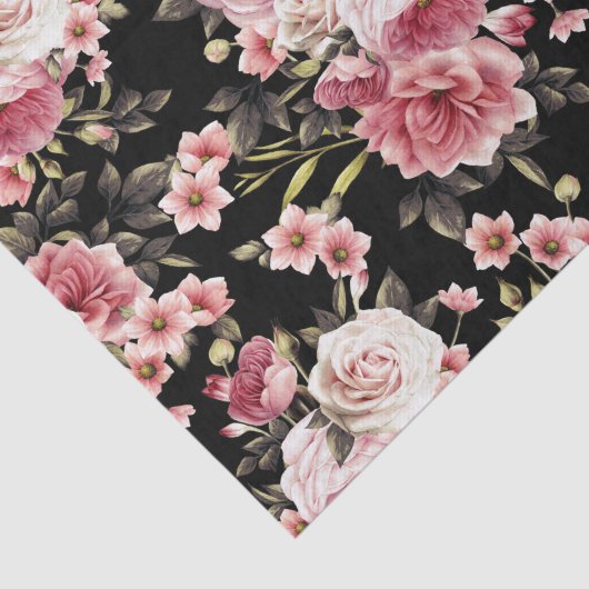 Papier Mousseline Profusion rose - Arrière - plan noir (Détail)