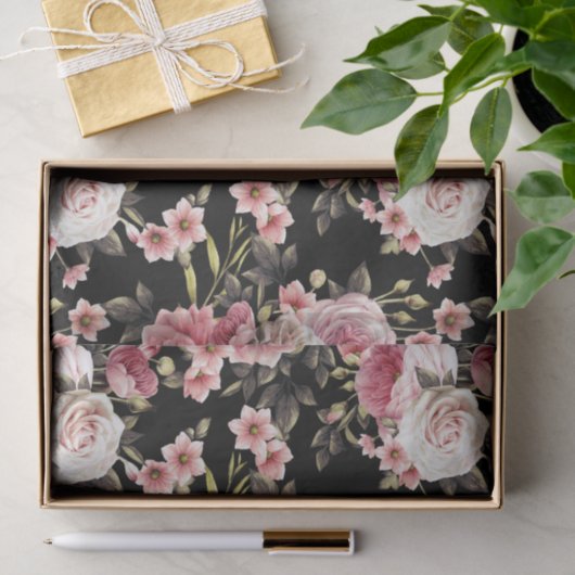 Papier Mousseline Profusion rose - Arrière - plan noir (Cadeau)