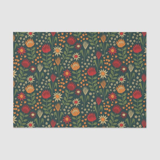 Papier Mousseline Protea Floral Block Imprimer Millefleur darnes (Recto)