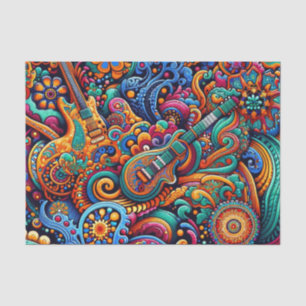 Papier Mousseline Psychédélique Batik Guitare Art-Colorful Musique R