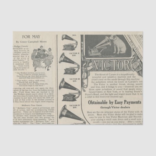 Papier Mousseline Publicité ancienne pour phonographe (Recto)