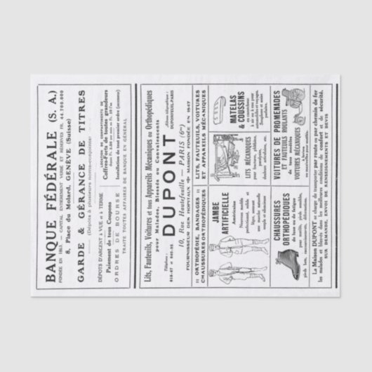 Papier Mousseline Publicité française Journal Page Découpage Hommes (Recto)