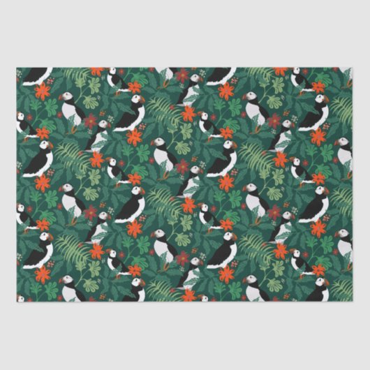 Papier Mousseline Puffin Motif vert verdoyant (Recto)