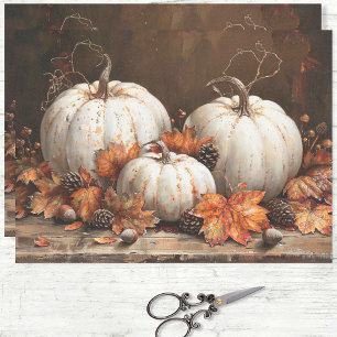 Papier Mousseline Pumpkins blanc Vintage peinture à l'huile Découpag