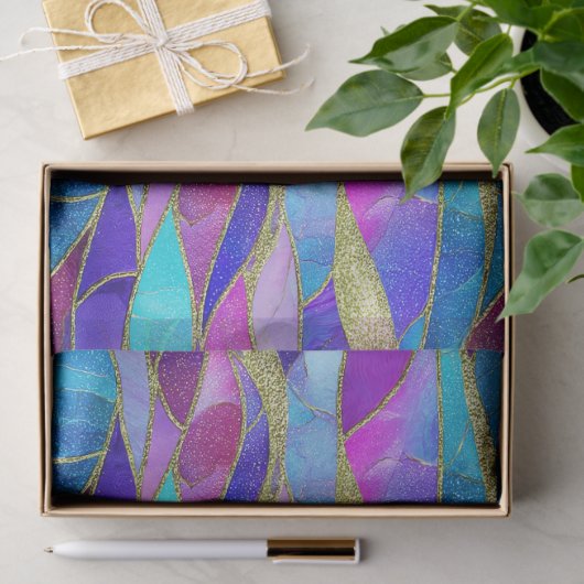 Papier Mousseline Purple and Blue Stained Glass Mosaic pattern (Cadeau)