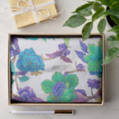 Papier Mousseline Purple bleu Aqua Jacobean Damask Design (Cadeau)