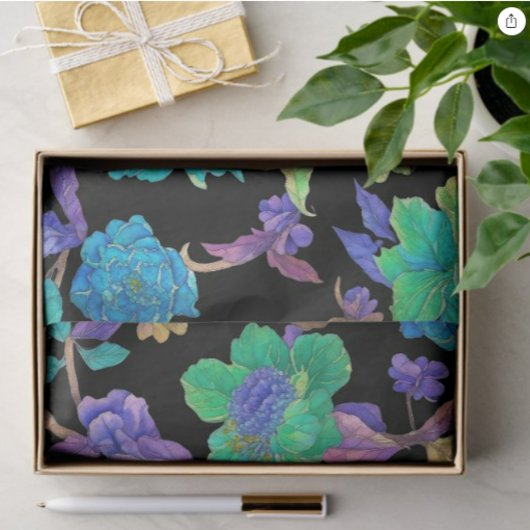 Papier Mousseline Purple bleu Aqua Jacobean Damask Design