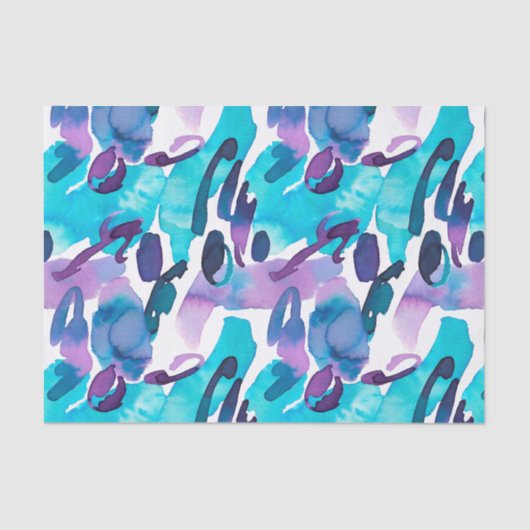 Papier Mousseline Purple et bleu peint Abstrait (Recto)