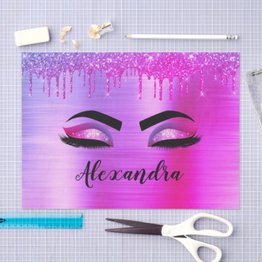 Papier Mousseline Purple Glitter Sparkle Eyelashes Monogram (Artisanat)