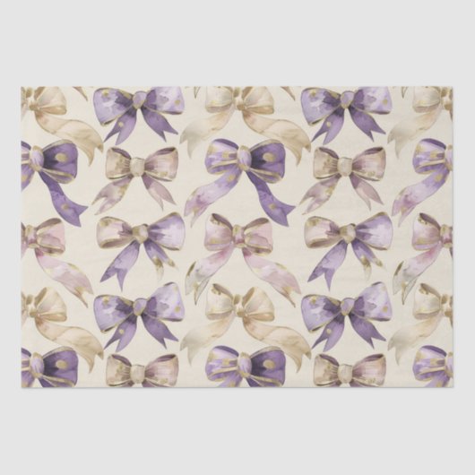 Papier Mousseline Purple Gold Bows Anniversaire (Recto)