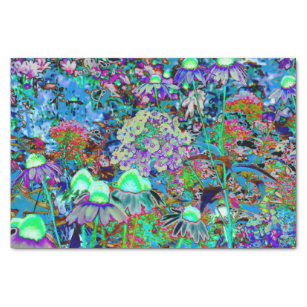 Papier Mousseline Purple psychédélique et fleurs de jardin vert citr