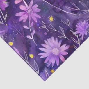Papier Mousseline Purple rose et jaune marguerite motif floral