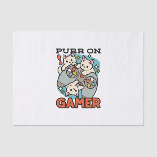 Papier Mousseline Purr On Gamer - Conception De Jeu De Chat Cute (Recto)