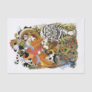 Papier Mousseline quatre animaux célestes