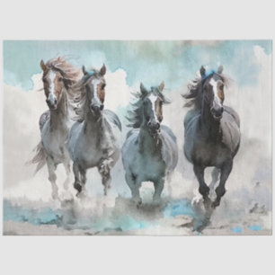Papier Mousseline Quatre mustangs sauvages galopent à travers la pra