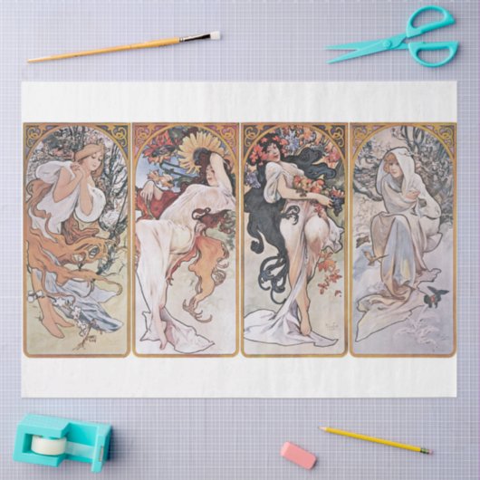 Papier Mousseline Quatre saisons, Mucha (Artisanat)