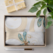 Papier Mousseline Quirky Dragonfly Motif en Aqua et Gold (Cadeau)