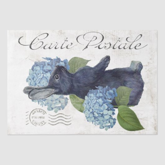Papier Mousseline Rabbit Blue Hydrangea Flower Carte Postale Françai (Recto)