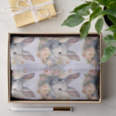 Papier Mousseline Rabbit Surrounded by Pastel Flowers Cute Pattern (Cadeau)