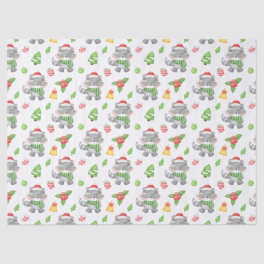 Papier Mousseline Raccoon de Noël, Berries, Présents (Recto)