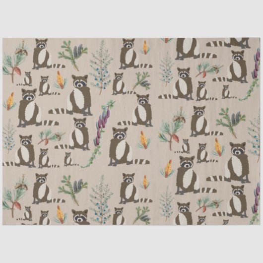 Papier Mousseline Raccoon mignonne en Motif de la forêt de pins (Recto)