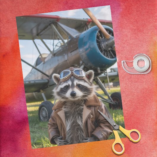 Papier Mousseline Raccoon Pilot Airplane Funny Birthday Decoupage