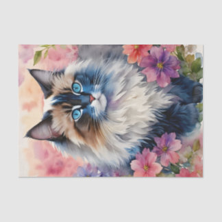 Papier Mousseline Ragdoll Chat Portrait Floral