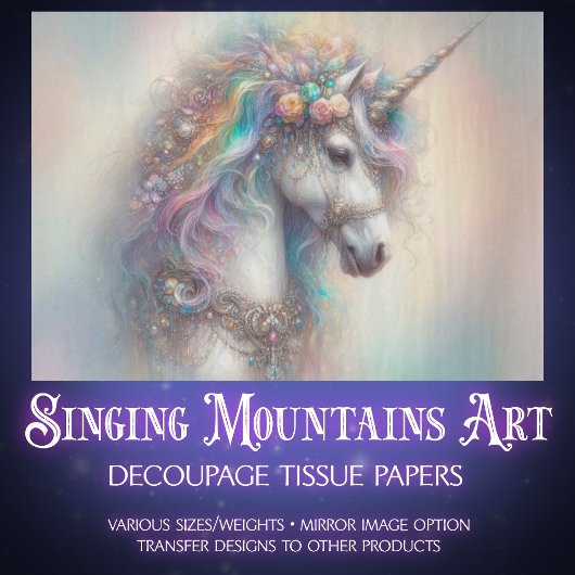 Papier Mousseline Rainbow Fantasy Unicorn Portrait Craft Decoupage