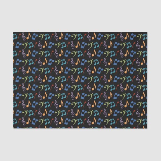 Papier Mousseline Rainbow Music Notes Tissue Paper -Black Arrière - (Recto)