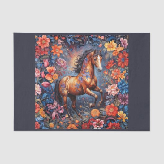 Papier Mousseline Rampant brown colt in flowers (Recto)