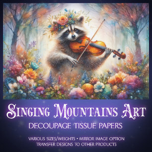 Papier Mousseline Raton laveur violoniste fantaisiste Fleurs sauvage