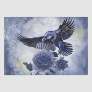 Papier Mousseline Raven Bird Blue Rose Whimsical Decoupage
