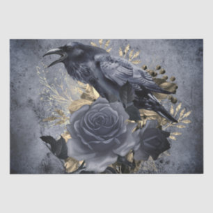 Papier Mousseline Raven Bird Gold Blue/Black Rose Whimsical