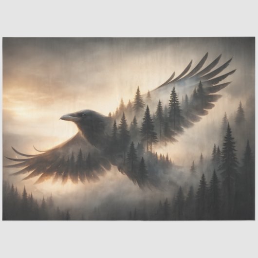 Papier Mousseline Raven Forest Silhouette Decoupage Paper (Recto)