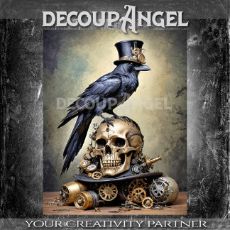 Papier Mousseline Raven on Skull with Steampunk Accents Decoupage